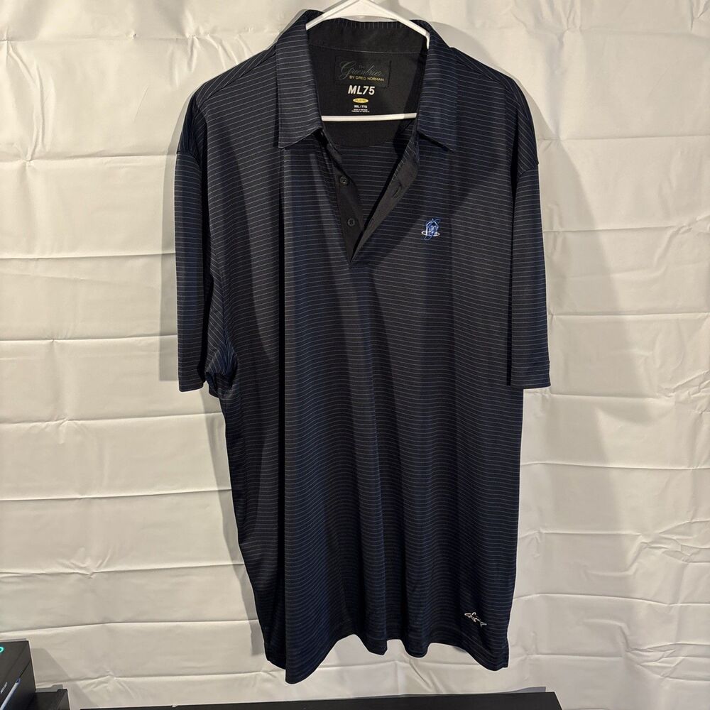 The Greenbrier Greg Norman Polo Shirt Mens 2XL Black/ Blue Stripe Golf ML75